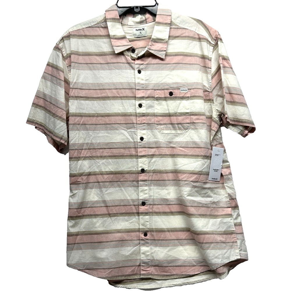 Hurley OAO LIdo Stripe Bone Men's XL Cotton Blend SS Button Up Shirt (R1)